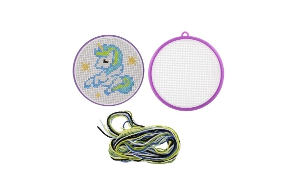 Broderie au point de croix licorne cadre de broderie 1 modèle 6 fils à broder sous blister 12,5x18x1cm