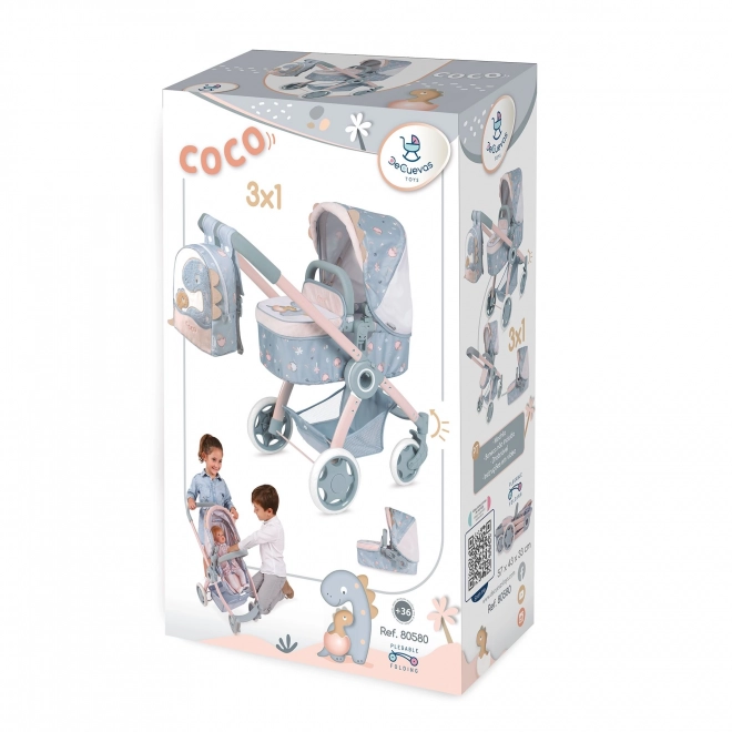 DeCuevas 80580 Poussette pliable pour poupées 3 en 1 avec sac à dos COCO 2024 - 70 cm