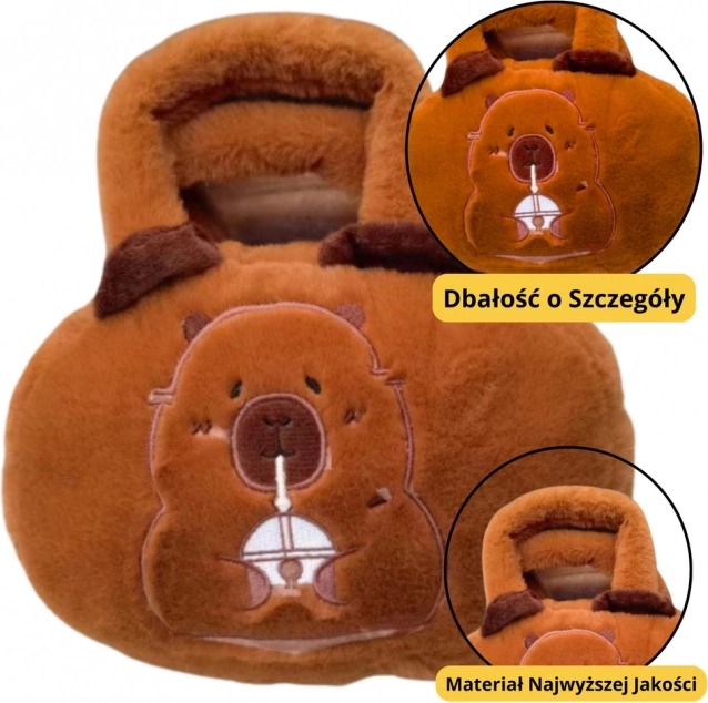 Sac en peluche avec capybara et tasse marron 20 cm