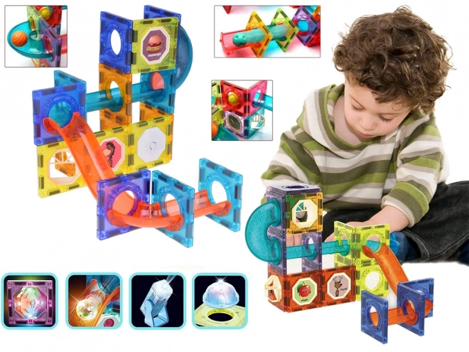 Cubes magnétiques 3D pour enfants Construction de pistes de billes lumineuses 49 éléments ZA5250