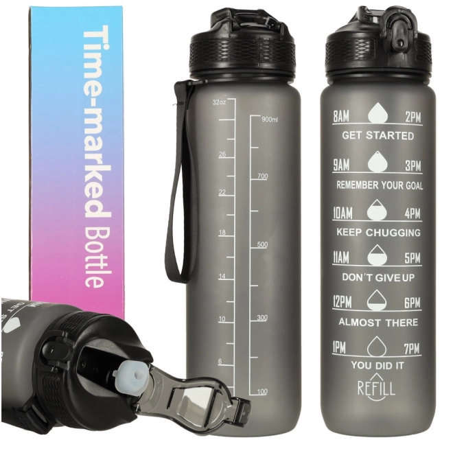 Bouteille d'eau avec paille et motivation 1l noir