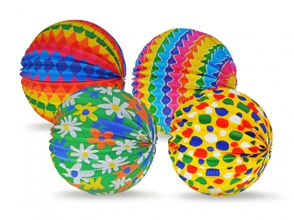 Lampion boule papier diamètre 25cm 3 couleurs en sachet (sans bâton) carnaval