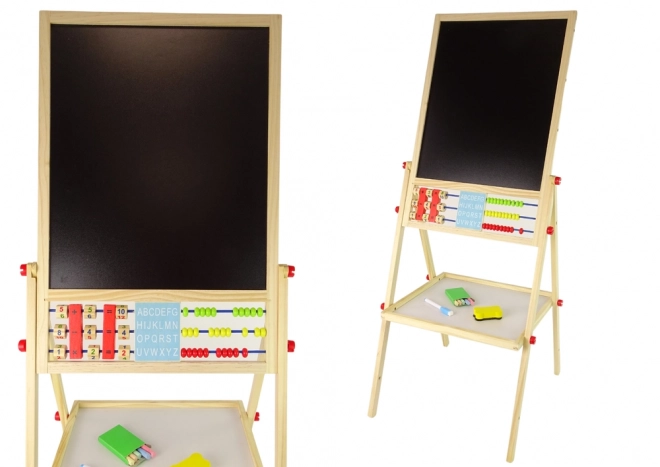 Tableau Biface en Bois Magnétique et à Craie avec Accessoires