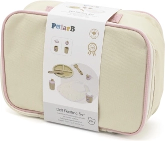 Set en bois pour nourrir la poupée dans une petite trousse avec biberon et bavoir PolarB