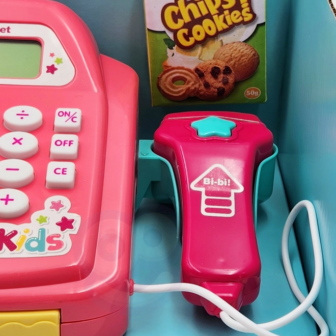 WOOPIE Caisse enregistreuse pour enfants avec étagère et accessoires rose