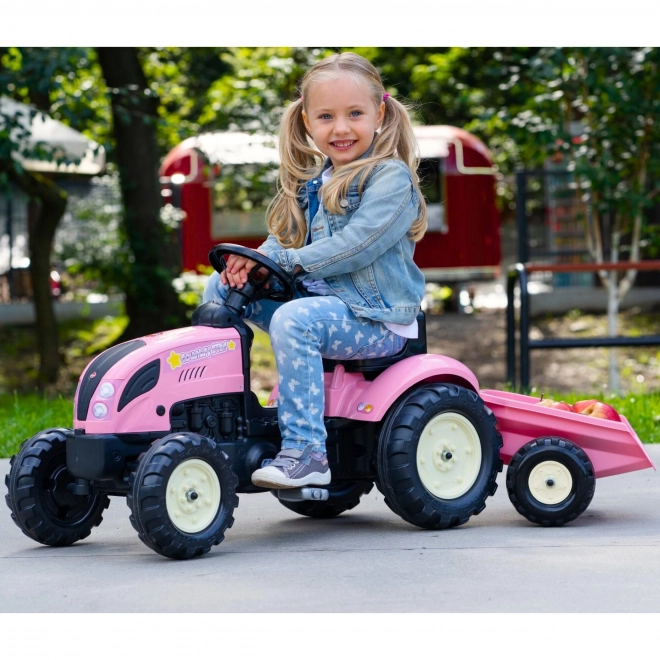 Tracteur à pédales County Star avec remorque rose