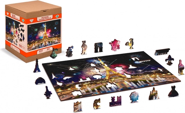 Puzzle en bois recto‑verso Paris nocturne 2‑en‑1, 300 pièces