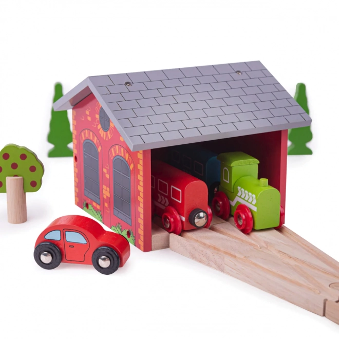 Dépôt en bois pour deux ensembles de trains Bigjigs Rail