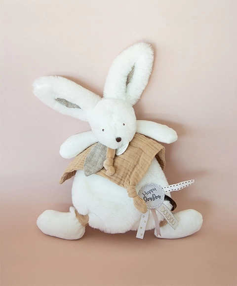 Doudou lapin en peluche avec doudou beige 25 cm