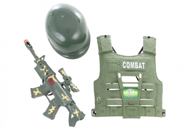 Ensemble militaire pour enfants avec casque et mitraillette