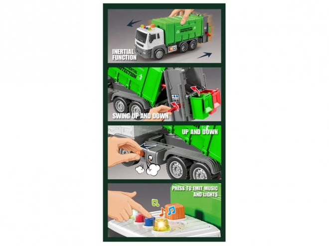 Camion Poubelle, Friction Drive Effets Sonores Vert 1:16 Ségrégation