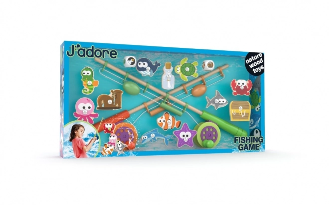 Jouet de pêche en bois avec deux cannes