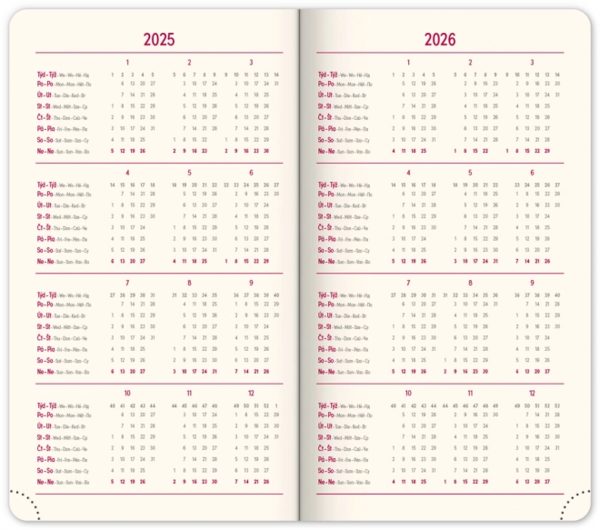 Agenda de poche Diamante 2025, rouge, 9 × 15,5 cm