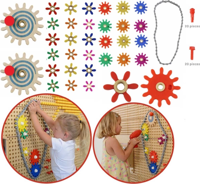 Masterkidz ensemble d’engrenages et chaîne pour panneau STEM, 79 pièces