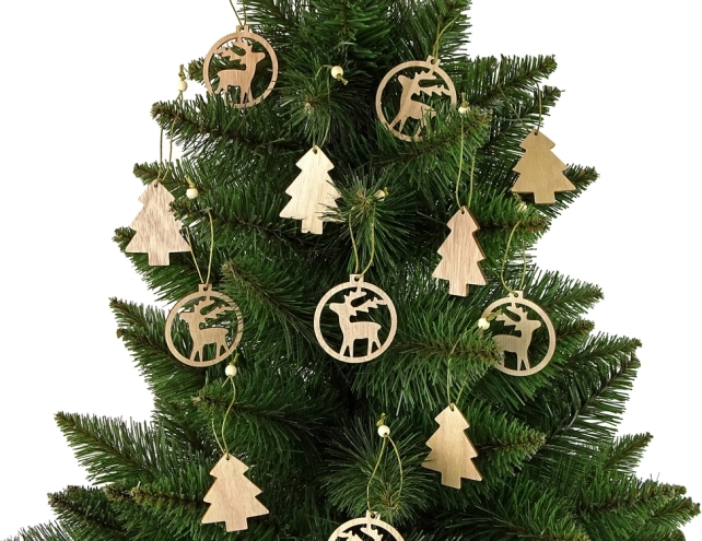Décorations de Noël en bois – set de 12 pcs, sapin et renne