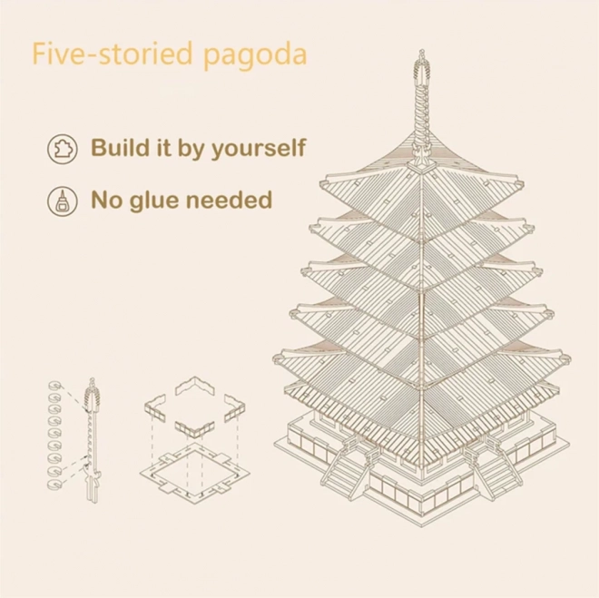 Puzzle en bois 3D pagode à cinq étages