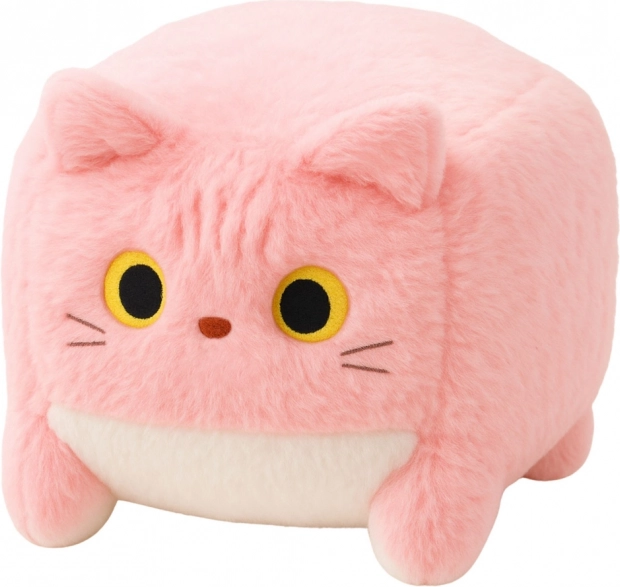Doudou en peluche rose en forme de cube