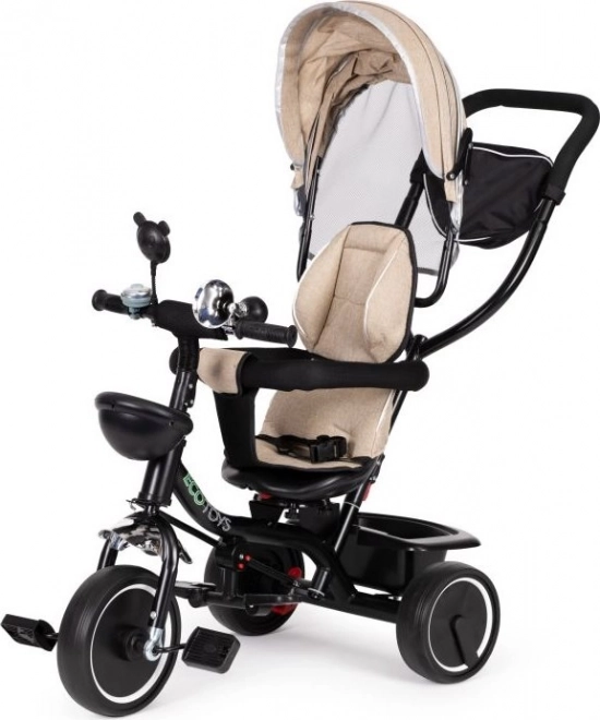 ECOTOYS Tricycle avec toit et tige de guidage beige
