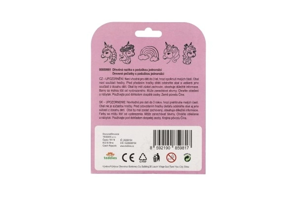 Tampons en bois 5+1 avec coussin 23 licornes 3x3cm sur carte