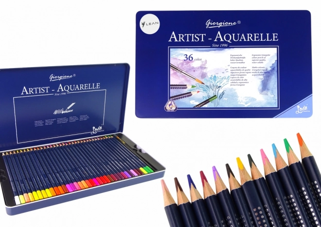 Set de 36 crayons aquarellables dans une boîte en métal