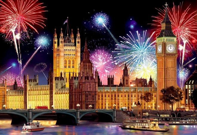 Puzzle en bois Londres la nuit avec feu d’artifice