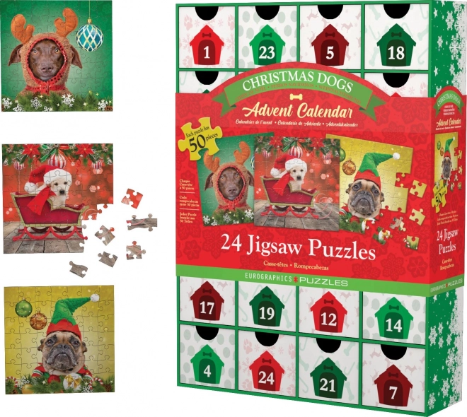 Calendrier de l'Avent avec puzzle Eurographics 24 x 50 pièces – Chiens de Noël
