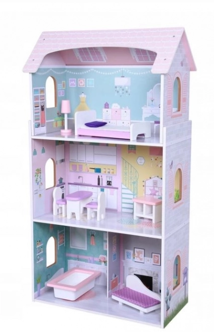 ECOTOYS Maison de poupées à trois étages Fraise