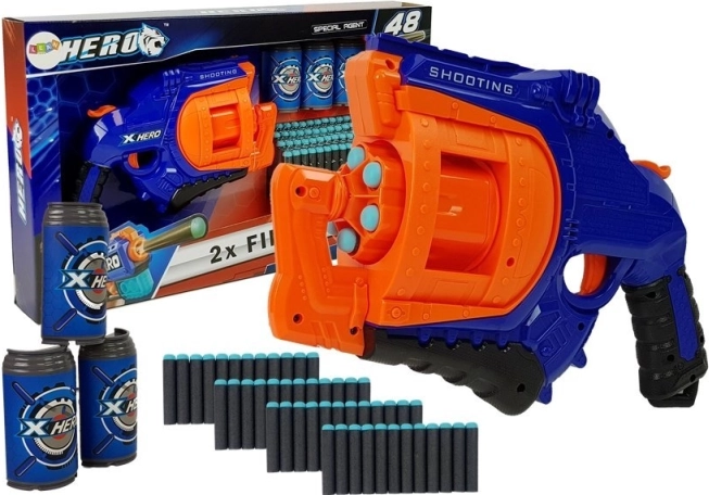 Pistolet à fléchettes en mousse avec barillet rotatif bleu-orange
