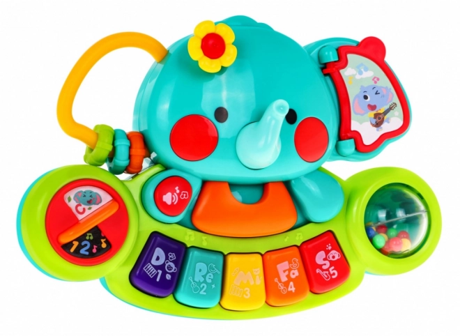 Éléphant interactif avec mini piano pour enfants 6m+ Jouet musical et hochet