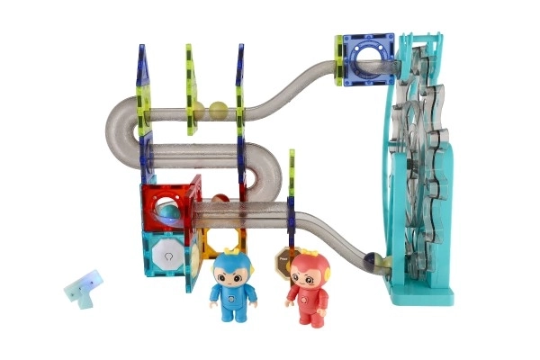 Piste de billes magnétique en plastique 80pcs 16 billes + accessoires à piles avec lumière dans une boîte de 47x35x9cm
