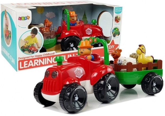 Tracteur avec remorque, animaux pour enfants avec lumière sur piles Son