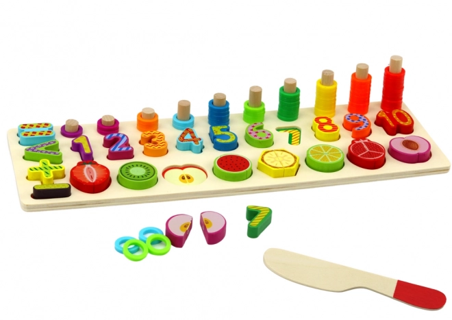 Planche éducative en bois pour l'apprentissage des mathématiques avec des fruits