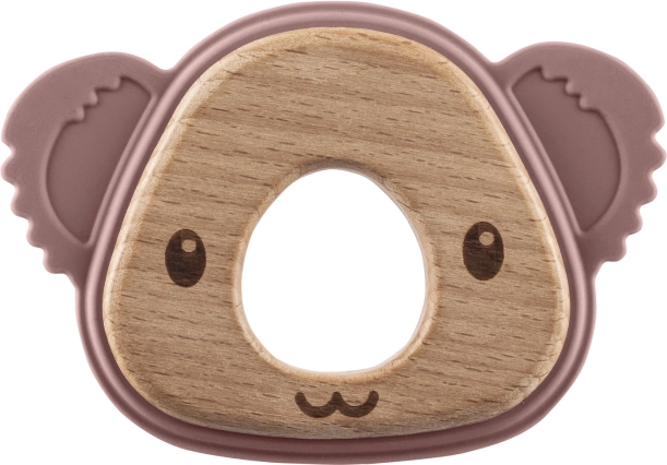 Anneau de dentition en silicone et bois Koala, vieux rose