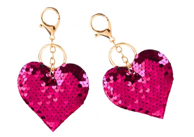 Pendentif cœur double paillettes argent-rose foncé