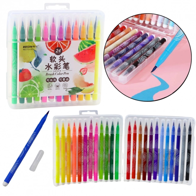 Ensemble de feutres aquarelle dans un organisateur, 24 couleurs