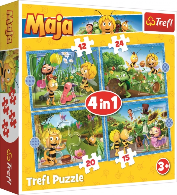 TREFL Puzzle Maya l'Abeille : Aventures 4 en 1 (12, 15, 20, 24 pièces)