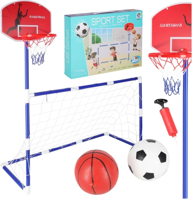 But de football et panier de basket 2-en-1 avec deux ballons et une pompe