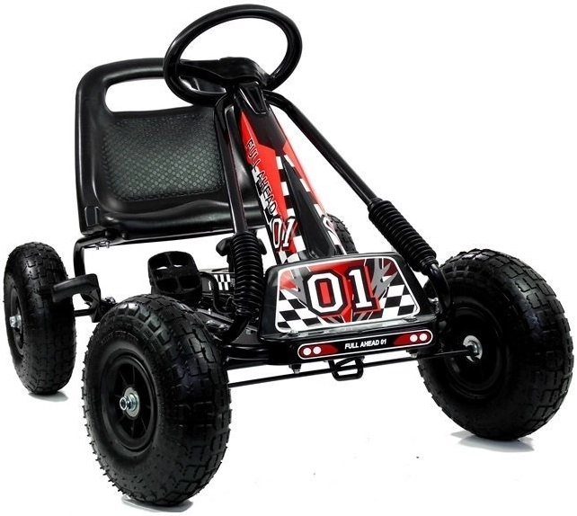 Kart à pédales pneumatique + Pneus gonflables + Siège réglable – noir