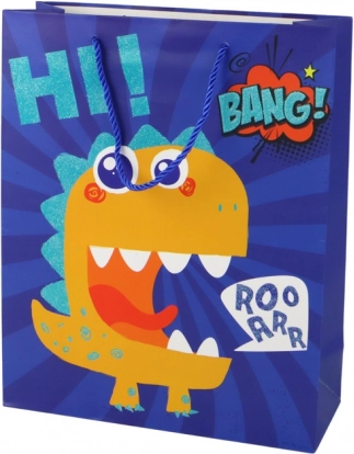 sac cadeau en papier bleu avec dinosaure 32 × 26 × 10 cm