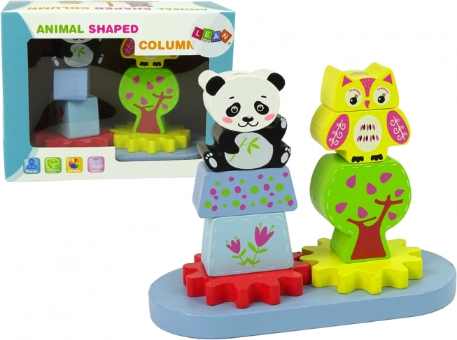 Trieur d’animaux en bois Chouette Panda avec engrenages