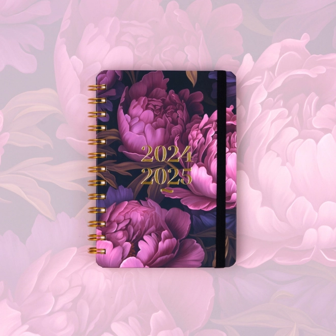 Agenda spiralé de 18 mois Petito – Fleurs violettes 2024/2025, 13 × 18 cm