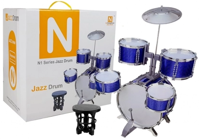 Grande batterie avec siège 5 tambours cymbale bleu