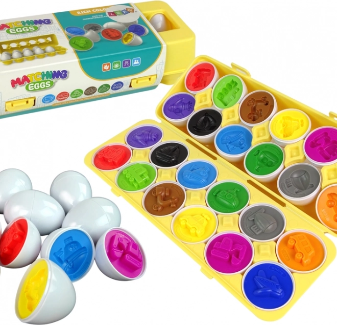 Trieur éducatif d’œufs 12 pcs – véhicules, couleurs et formes