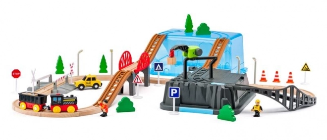 Woody Chemin de fer en bois dans une boîte Ensemble de la mine 63 pcs