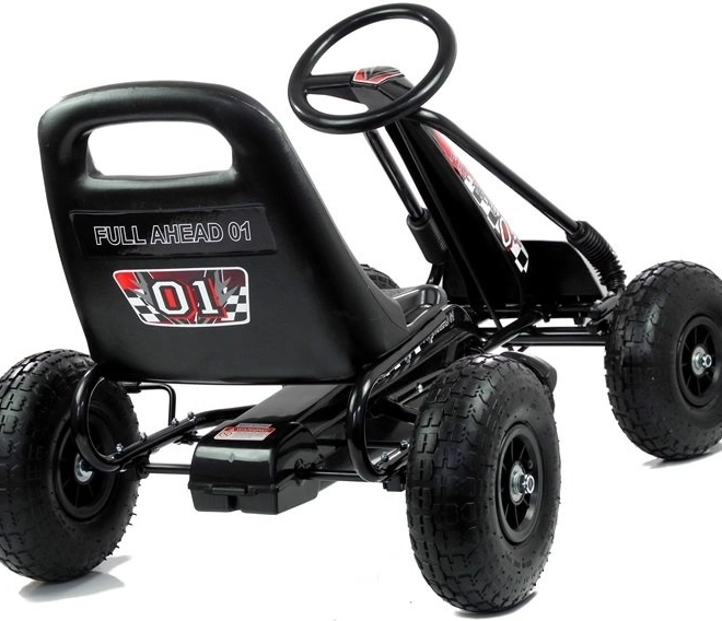 Kart à pédales pneumatique + Pneus gonflables + Siège réglable – noir