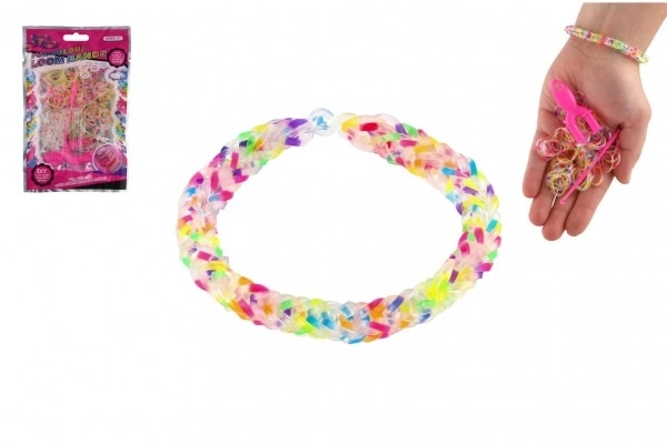 Crée ton propre bracelet - 200 élastiques arc-en-ciel + outils dans un sachet 10x16cm
