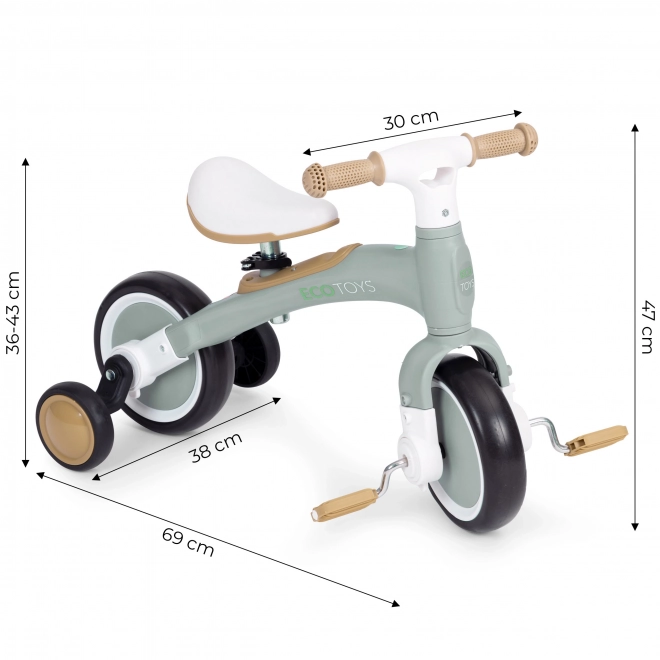 Vélo d'équilibre avec pédales - roues latérales d'entraînement 3 en 1 ECOTOYS – Vert
