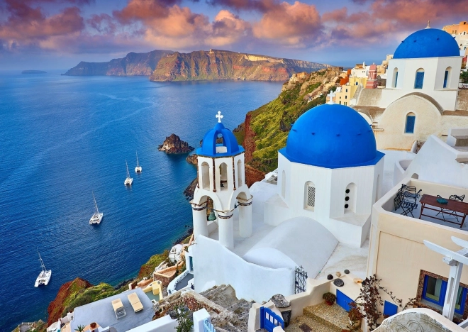 Puzzle Santorin – vue sur les bateaux, Grèce 1000 pièces