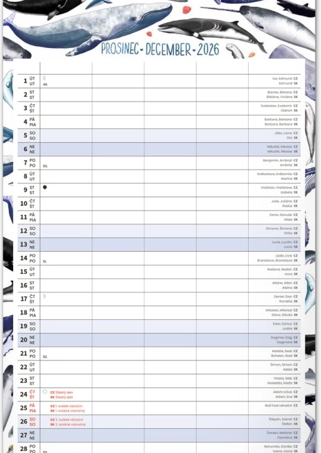 Calendrier mural Planificateur familial 2026 avec illustrations Animalium