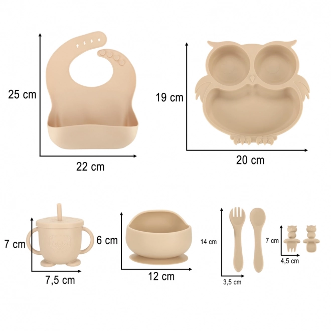 Ensemble de biberons en silicone hibou, 8 pièces, beige